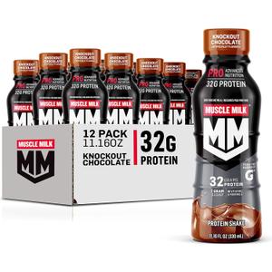 Muscle Milk Pro Advanced Nutrition Protein Shake, Knockout Chocolate, 11.16 Fl Oz (Pack of 12), 32g Protein, 1g Sugar, 16 Vitamins & Minerals, 5g Fiber, Workout Recovery, Energizing Snack, Packaging May Vary