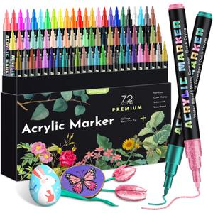 72 Colors Acrylic Paint Pens Markers, Extra Fine Tip Acrylic Paint Markers for Rock Painting, Ceramic, Wood, Plastic, Canvas, Glass, Card Making, DIY Crafts & Art Supplies