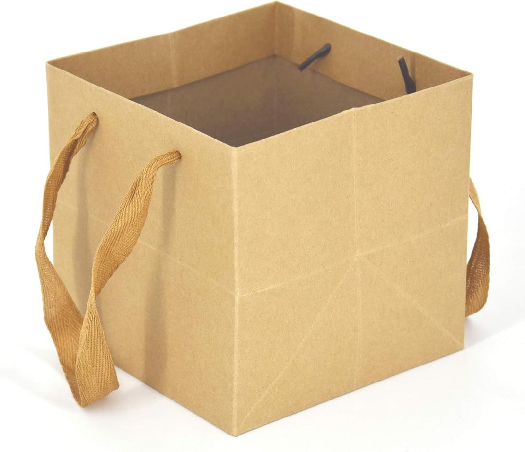 HUAPRINT Brown Paper Gift Bags with Handles - 24 Pack, 6x6x6 inch Heavy Duty Shopping Bags for Wedding Party Retail Business