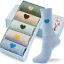Corlap Women's Cotton Crew Calf Socks - 5 Pairs Ankle High Dress Casual Socks, Fun Cute Heart Gifts for Mom Mother