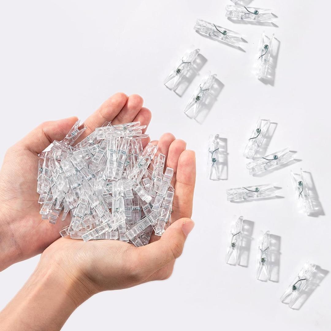100PCS Baby Shower Clothespins Games Girl Plastic Clothes Pin with Waterproof Bag Mini Clear Pin Bulk 1.37 inch for Party Decorations, DIY Crafts