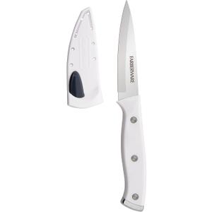 Farberware Edgekeeper Triple Riveted Paring Knife with Self-Sharpening Blade Cover, High Carbon-Stainless Steel Kitchen Knife with Ergonomic Handle, Razor-Sharp Knife, 3.5 Inch, White
