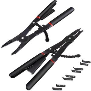 Heavy Duty Snap Ring Pliers, 16" Large Snap Ring Pliers Heavy Duty, 2 Piece Snap Ring Plier Set External and Internal Pliers With 12 Tips, 0° 15° 45° 90° Tips