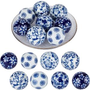 OLYCRAFT 8Pcs Blue and White Porcelain Balls Decorative Porcelain Balls 1.6 Inch Chinoiserie Ball Handmade Ceramic Beads 1mm Hole Ceramic Orbs for Centerpiece Bowls Vases Tables Wedding Home Decor