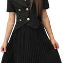 Verdusa Tween Girl's Clothing Set 2 Piece Outfits Button Down Collared Tops with Pleated Skirt Set (Black, 11Y)