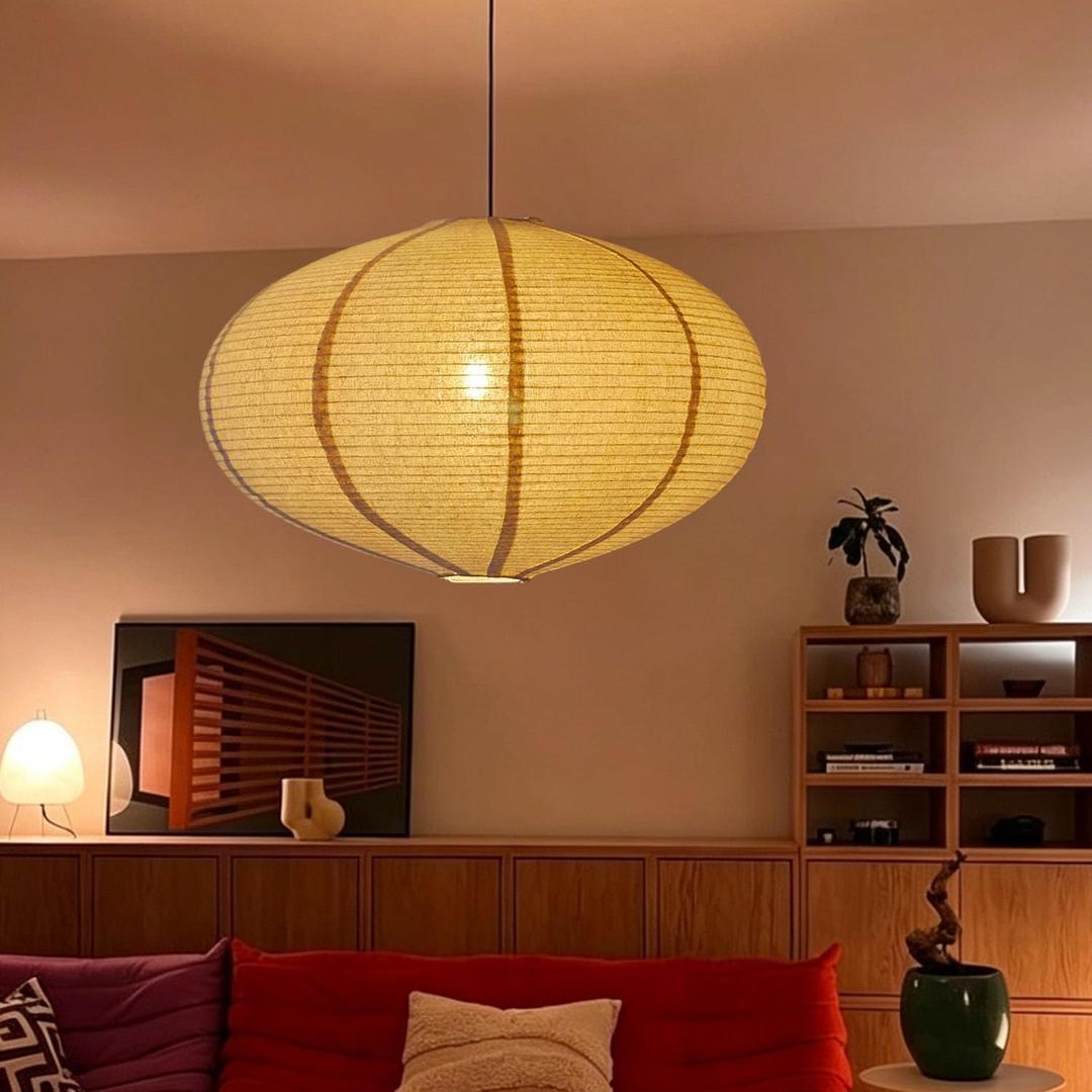 Linen Hanging Lamp Shades Oval Can replace Paper Lantern,20INCH,White Beige