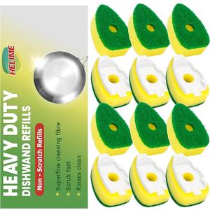 Heavy Duty Dishwand with Refills, Dish Wand Replacement Sponge Heads with Handle, Soap Control Dispenser Leak-Free Scrub, Non-Scratch Advanced Scrubber Brush Pads for Cleaning Dishes Sink Washing Tool