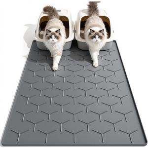 Garoopion Cat Litter Mat, Large 40" X 28" Litter Catcher Rug, Waterproof Silicone Mat for Cats, Dark Gray