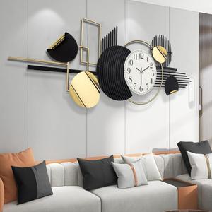 ERMOFAV Metal Wall Art, Black and White Decor for Living Room, Abstract Modern Creative Geometric Round Art Decor 56" × 24" Large 3D Wall Clock for Bedroom, Dining Room, Home Hanging Wall Sculpture