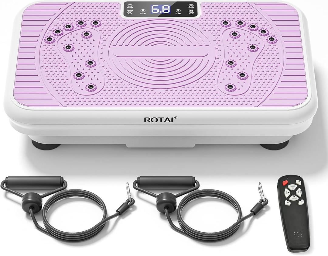 Vibration Plate, Lymphatic Drainage Massager for Circulation Boost & Recovery, Vibration Plate Exercise Machine with Remote & Loop Bands, Compact Home Fitness Platform for Shaping (Pink)