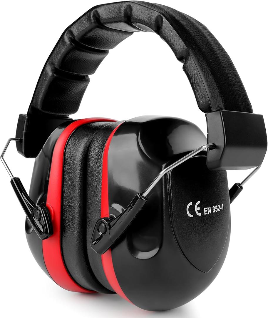 Noise Reduction Ear Protection Ear Muffs, Shooting Ear Protection, SNR 28dB Noise Cancelling Headphones for Adults Kids Autism, Hearing Protection for Shooting, Range,Mowing (Black With Red)