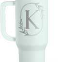 Personalized Monogrammed Tumbler with Handle 40oz, Letter K Tumblers Insulated Coffee Travel Cup, Custom Initial Gift for Women Girls Friends, Monogram Gift for Christmas Birthday Mothers Day
