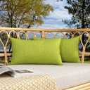 Kevin Textile Pack of 2 Outdoor Waterproof Throw Pillow Covers Spring Decorative Square Outdoor Checkered Pillows Cushion Case Patio Pillows for Couch 12x20 inches 30x50 cm Green