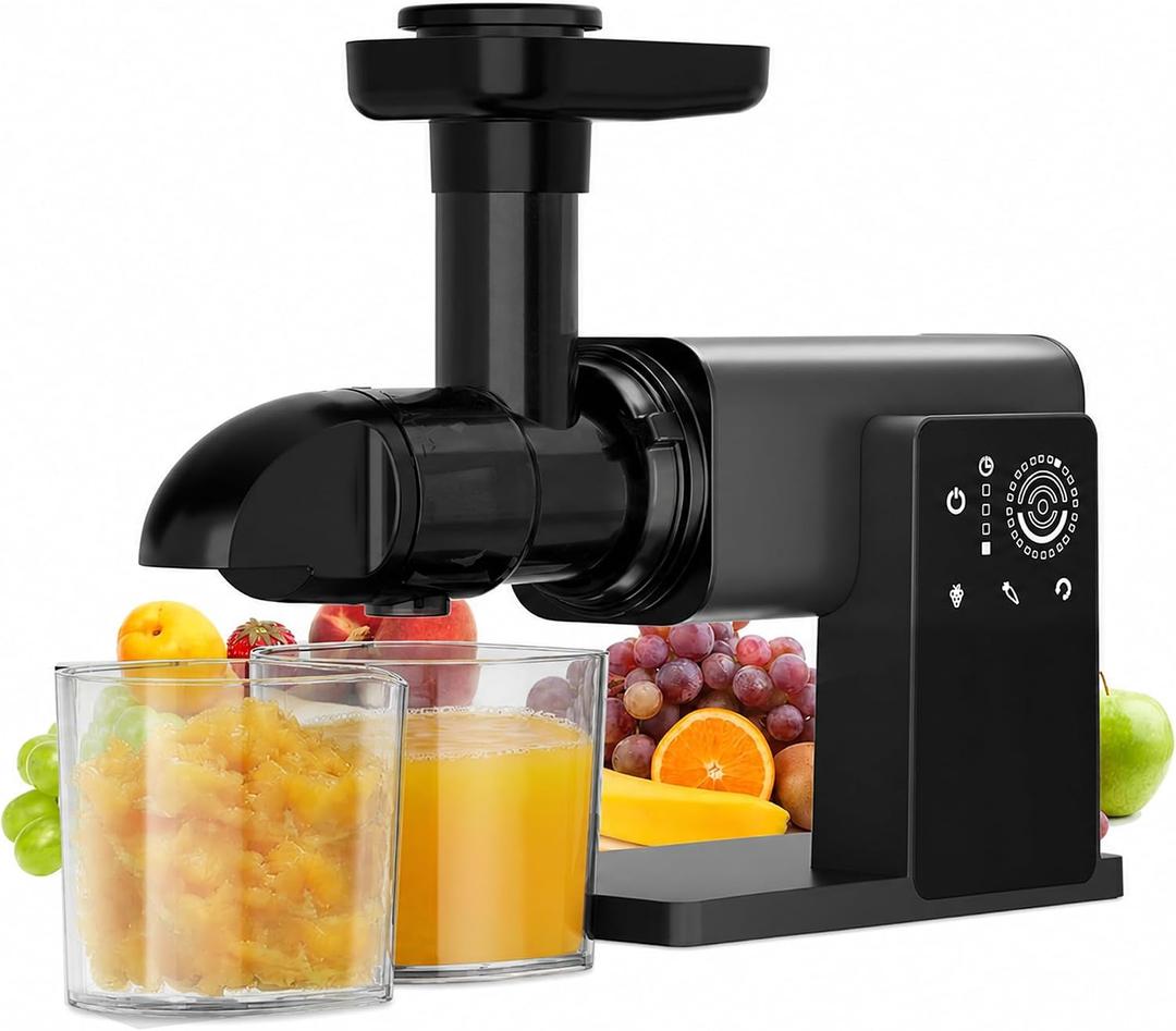 Cold Press Juicer Machines, Slow Masticating Juicers with LED Smart Touch Screen, Professional Extractor for Leafy Greens, Kale & Fibrous Vegetables, 2 Modes & Reverse, BPA-Free