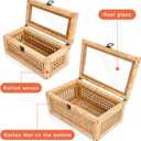 HUAXIN CRAFT H Rattan Decorative Box with Lid, Rectangular Woven with Glass for Display, Set of 2 Wicker for Decor