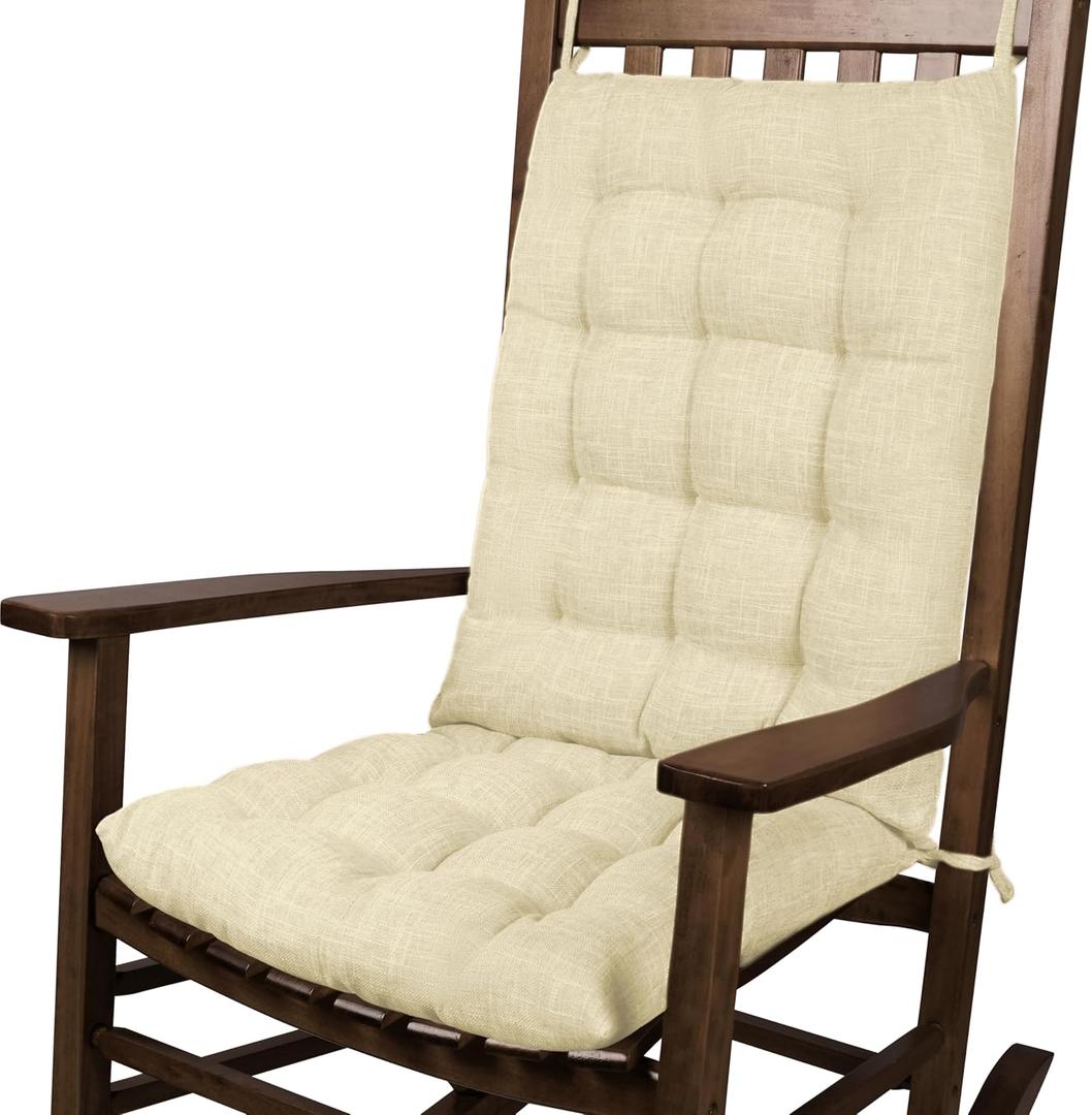Rocking Chair Cushions Indoor Chair Pads High Back and Seat Cushion 2 Piece Set Linen White
