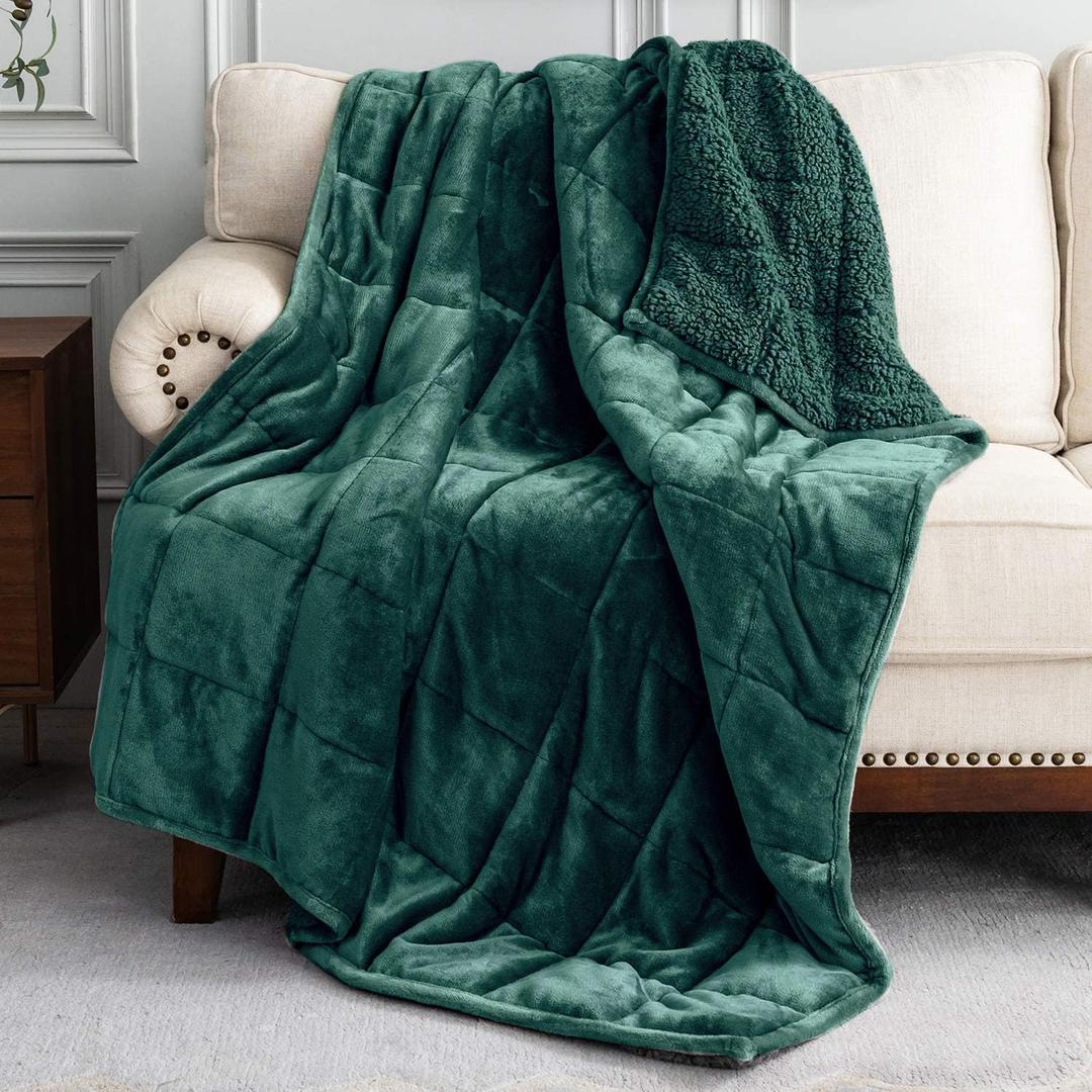 Uttermara Weighted Blanket for Adults, Twin Size Heavy Blanket with Reversible Soft Shiny Velour Fleece and Cozy Warm Sherpa for Couch Bed, Calming and Relaxing, 48 x 72 inches 12 lbs in Green