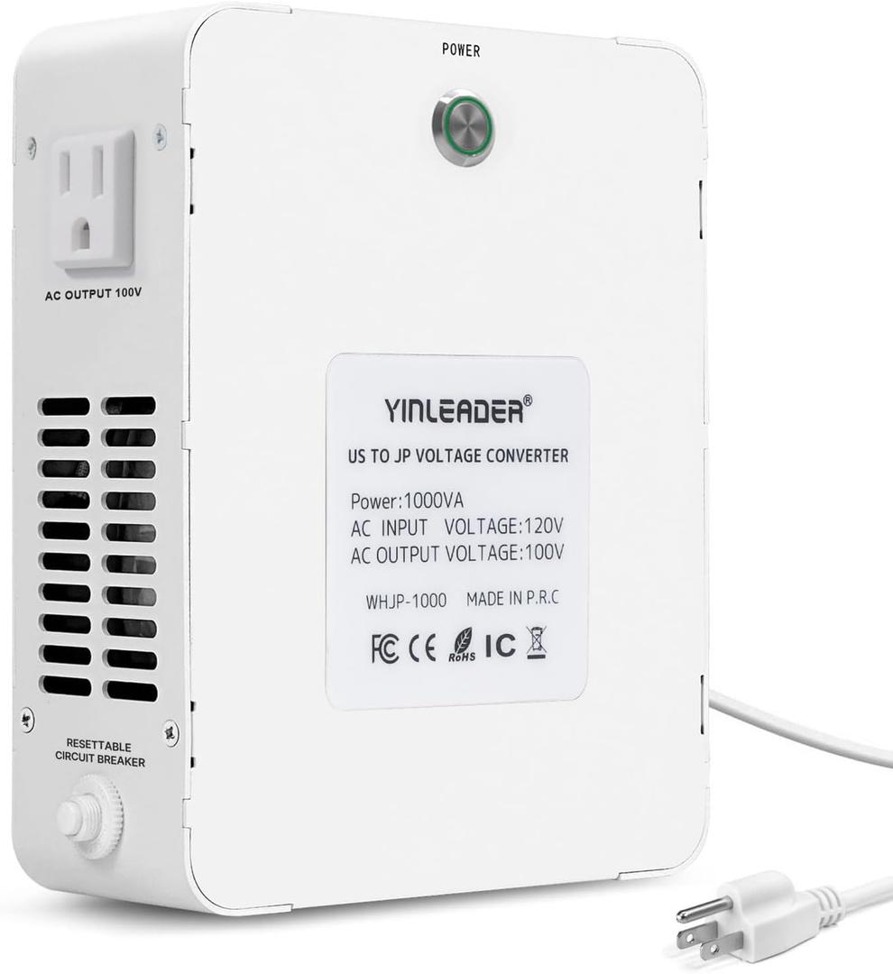 Yinleader 1000W US 120V to 100V JP Japan Voltage Converter Step Down Transformer Ideal for Japanese Turntable/Rice Cooker/Mochi Maker/Player/Cassette Deck/Heater/dehumidifier, etc.(White)