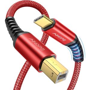 AINOPE Printer Cable,Nylon Braided USB 2.0 Printer Cord to Computer,Type C/Red/6.6FT