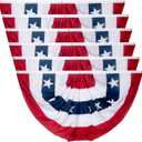 3x6 Ft USA Pleated Fan Flag, American US Flag Bunting for Outside, Patriotic Half Fan Banner Flag with Brass Grommets for 4th of July Indoor Outdoor Decorations, Pack of 6 