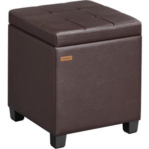 SONGMICS Square Storage Ottoman, Foot Stool Footrest with Legs, Ottoman Cube with Hinged Lid, for Living Room, Bedroom, 16.9 x 16.9 x 18.1 Inches, Synthetic Leather, Deep Burgundy ULOM519RF01