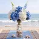 Yinder 6 Set Blue Wedding Flower Table Centerpieces Artificial Hydrangea Flowers Coastal Seashell Starfish Vase Table Decorations Blue White Floral Arrangement for Baby Shower Wedding Party Decor
