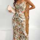 Women's Spaghetti Strap Midi Satin Silk Dresses Slip Cowl Neck Party Cocktail Evening Sexy Dress (M)