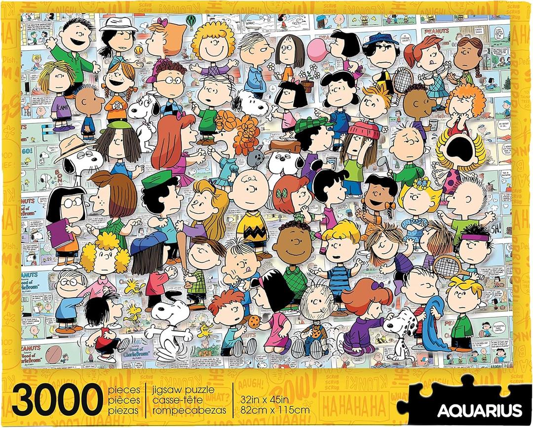 AQUARIUS Peanuts 3000 Piece Jigsaw Puzzle for Teens and Adults - Snoopy Charlie Brown Cast 32"x45" Peanuts Collectible Gift
