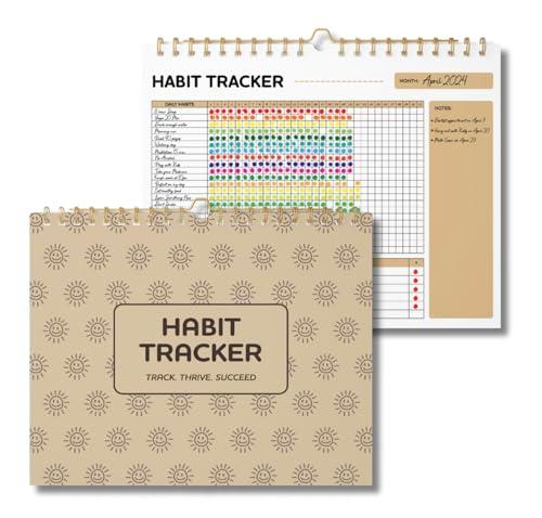 VEX ECOM LTD. Smiley Habit Tracker Calendar - 12 Months Undated Daily Weekly Period Tracker, Motivational Goal & Planner for Atomic Habits, Spiral Binding Self Care Journal, 8"x10"