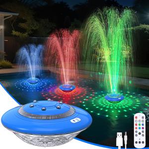 Floating Pool Fountain with Lights Show, 9 Pool Light Modes and 3 Fountain Modes with Remote for Inground Above Ground Pool, Upgraded Rechargeable Pool Fountains with Anchor-1 PC