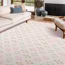 YIHOUSE Pink Floral Washable Area Rug 6'x9'- Large Colorful Living Room Rug Ultra-Thin Non-Slip Area Rug for Bedroom, Nursery Room, Kids Room (Pink, 6x9ft)