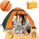 Pop Up Camping Tent, Instant Pop Up Tent for 2 Person with 80"x 60" Picnic Mat, Portable Automatic Waterproof Easy Setup Quick-open Tent, Outdoor Camping Beach Travel (2 Person, Green+Orange)