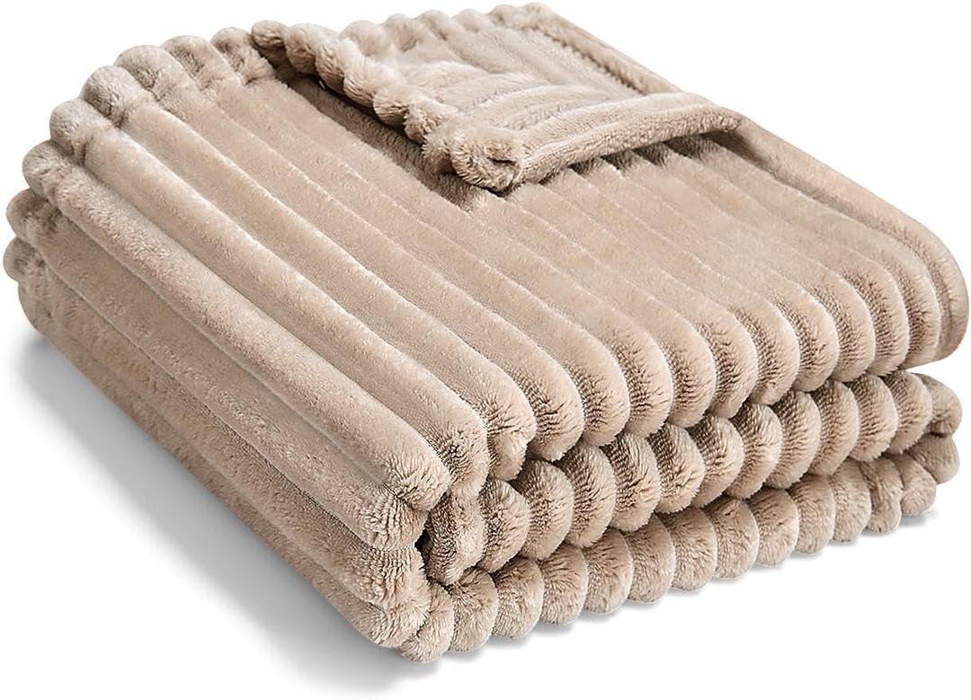 Soft Fleece Baby Blanket Ultra Cozy Baby Blankets for Boys Girls Warm and Lightweight Infant Toddler Newborn Receiving Gift with Reversible Stripes for Crib Stroller, 30x40 Inch, Linen