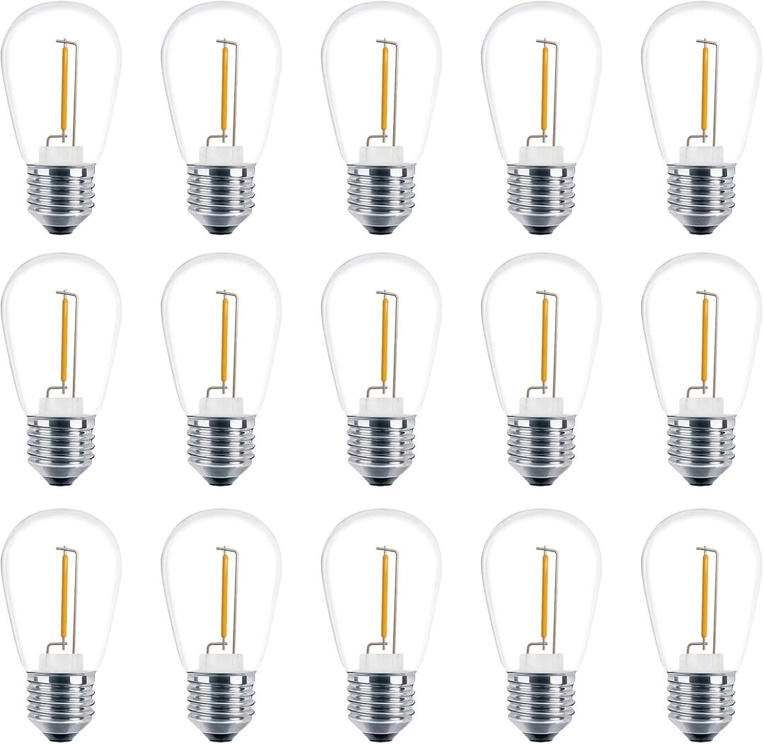 Meconard Shatterproof LED S14 Replacement Light Bulbs,E26 Medium Screw Base, Vintage Edison Bulbs Equivalent to 11 Watt, Fits for Commercial Outdoor Patio String Lights, 2200K Warm White, 15 Pack