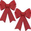 MCEAST 2 Pieces Christmas Red Bows Christmas Wreath Bows Xmas Buffalo Plaid Bows with Pine Cones Ornaments for Christmas Tree Indoor Outdoor Decorations (Red)