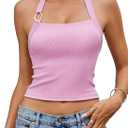 Avidlove Halter Tops for Women Double Lined Sexy Ribbed Crop Tank Top Backless Going Out Cami Slim Fit Y2K Outfits (Medium, Pink)