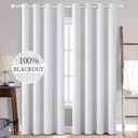 MIULEE Linen Texture Curtains for Bedroom Solid 100% Blackout Thermal Insulated Grayish White Curtains Grommet Room Darkening Curtains/Drapes for Living Room Nursery 52x96 Inch (2 Panels)