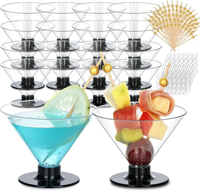 50 Pcs Mini Stemless Martini Glasses Set with 100 Cocktail Picks and 50 Mini Spoons, 5 oz Plastic Martini Glasses Disposable, Clear Martini Cups for Parties, Weddings,Holidays, Catering 50 Pcs Mini Stemless Martini Glasses Set with 100 Cocktail Picks and 50 Mini Spoons, 5 oz Plastic Martini Glasses Disposable, Clear Martini Cups for Parties, Weddings,Holidays, Catering