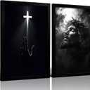 RUURUU 2Pcs Framed Black and White Christian Canvas Wall Art Jesus Christ Cross Wall Decor Redemption Faith Posters Religious Home Decor for Church Prayer Room Living Room Office 16x24inches