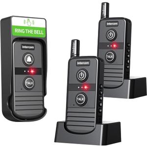 Doorbell Wireless, Intercoms Wireless for Home 4900ft Long Range Wireless Intercom System with Rechargeable Battery,3 Volume Levels,20 Ringtones for House Classroom Business (Black/1 Outdoor unit & 2 Indoor unit)