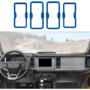RAZPOY for Bronco Air Conditioning Outlet Vent Trim, 4PCS Center Console Dash AC Vent Ring Cover Compatible with 2021-2024 Ford Bronco Interior Accessories, Blue
