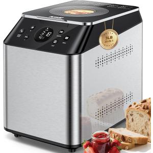 KBS 750W Programmable Bread Maker, Dual Heaters Bread Machine with 3LB Ceramic Pan & Fruit Dispenser,20-in-1 Stainless Steel Automatic Bread Maker Machine with Quiet Brushless Motor,15H Timer,3 Colors