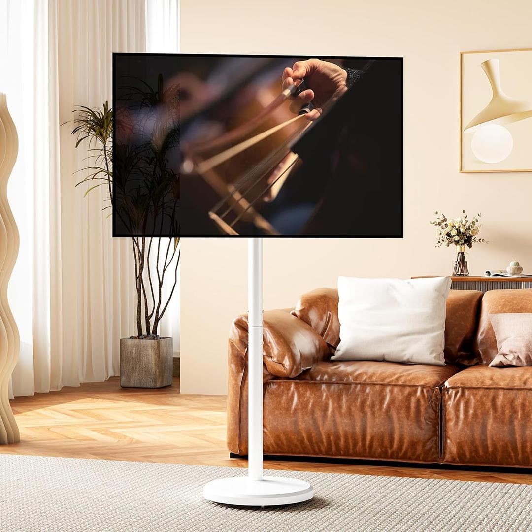 Mobile TV Cart Rolling TV Stand for 10-46 Inch Flat/Curved Screen Up to 88lbs, Height Adjustable Portable TV Cart with Tilting and Rotating, TV Stand with Wheels, Max VESA 200x200mm (White)