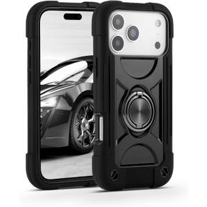 MARKILL Compatible with iPhone 17 Pro Case 6.3 Inch with Ring Stand, Military Grade Drop Protection Full Body Rugged Heavy Duty Case 3 in 1 Protective Durable Cover Black