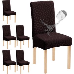 Genina Waterproof Chair Covers for Dining Room Set of 6, Removable Washable Chair Slipcover Protectors, Chocolate