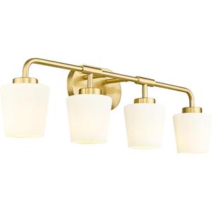 Bathroom Light Fixtures Over Mirror, 4-Light Brushed Gold Vanity Lighting Fixtures with Milk White Glass, Farmhouse Champagne Bronze Wall Sconces Lighting, AD-22004-4W-GD
