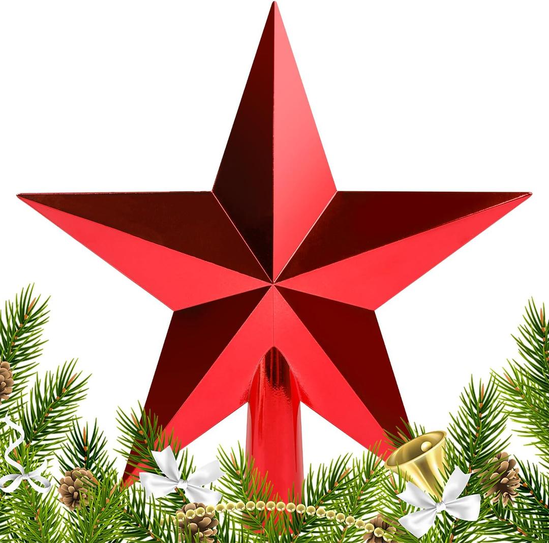 DERAYEE Christmas Tree Topper Star, 7.9 Inch Red Christmas Star Treetop Christmas Star Tree Topper Ornament for Xmas Tree Holiday Decorations