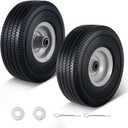4.10/3.50-4 Tire and Wheel Flat Free, 10x3.50-4''Solid PU Run-Flat Rubber Wheel with 5/8''Axle Bore Hole&2.2''Offset Hub for Hand Truck Wagon Garden Cart Dolly Wheelbarrow Replacement 2Pack