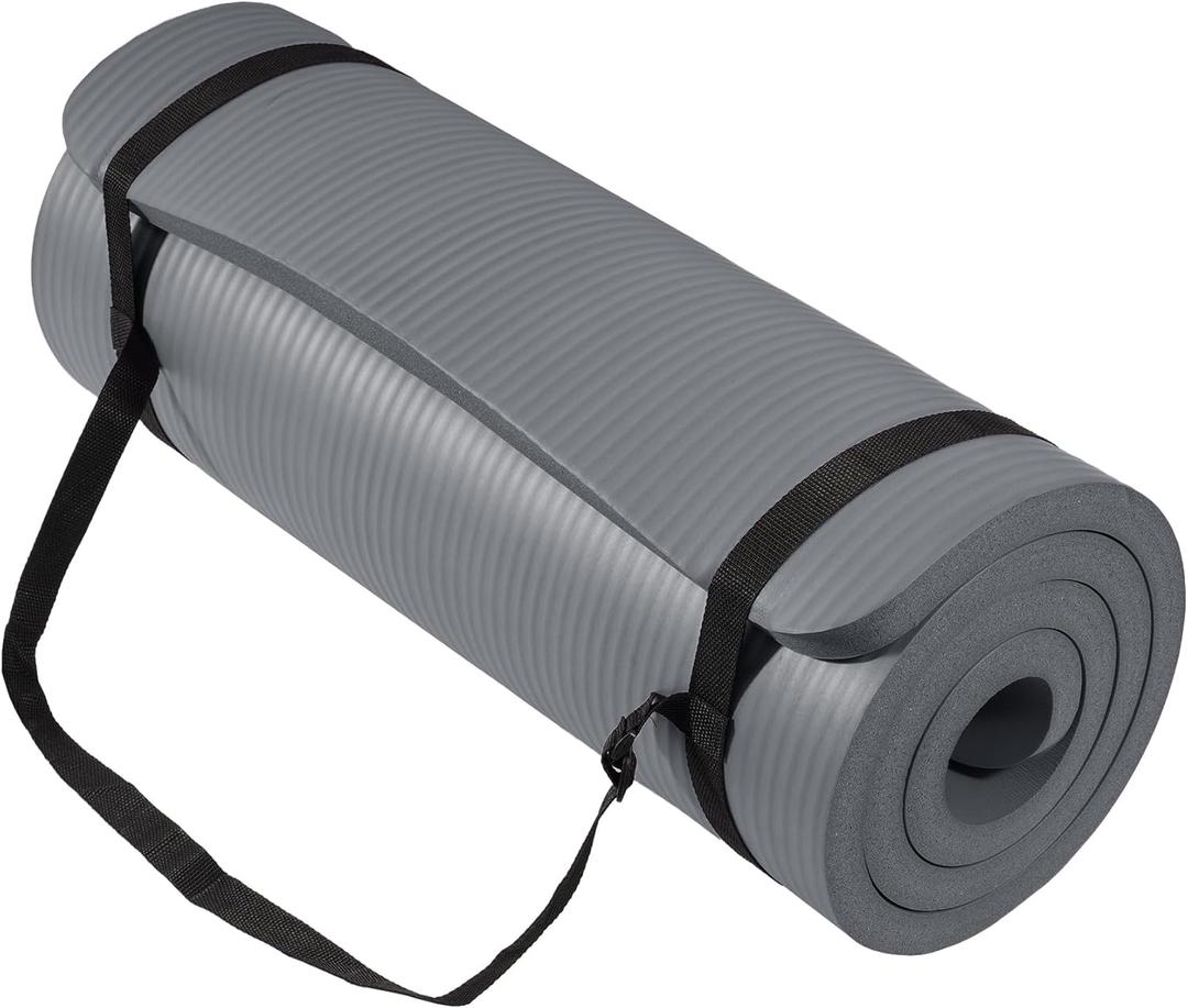 BalanceFrom Yoga Mat 1-Inch Extra Thick High-Density Exercise Mat with Non-Slip Surface & Carry Strap, Graphite