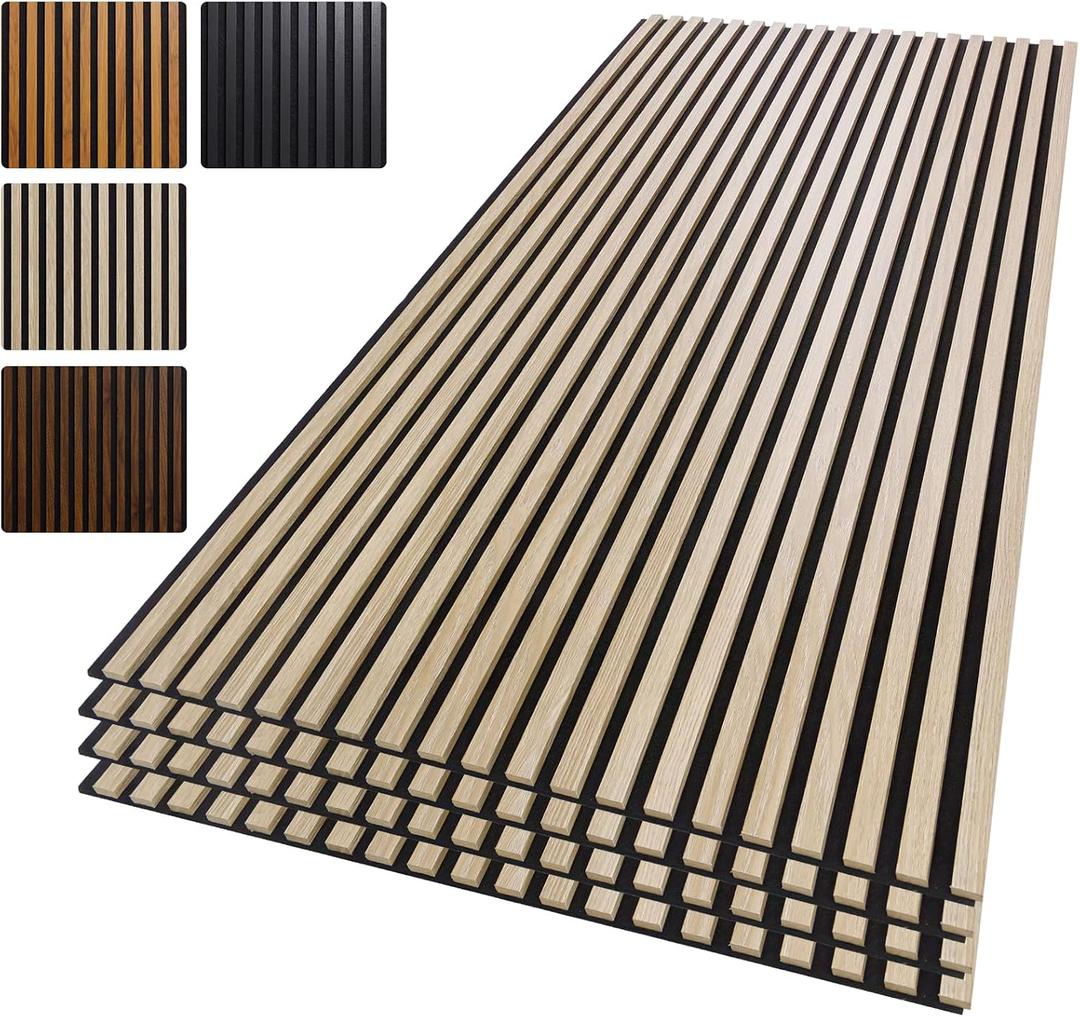 Yuzzy Wood Slat Wall Panel 4 Pack, 48" x 24" Acoustic Wall Panels for Interior Wall Decor and Noise Cancelling, Soundproof Wall Panels for Living Room, Bedroom, Office, Oak